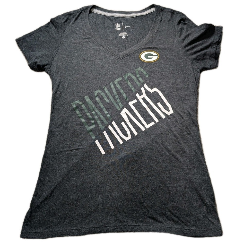 Women's Nike NFL Apparel Green Bay‎ Packers Black V-Neck Cotton Tee Medium